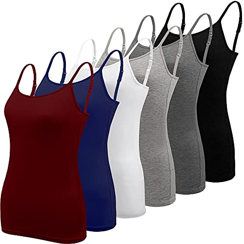 6 Pack Women's Adjustable Strap Camisole Tank Tops