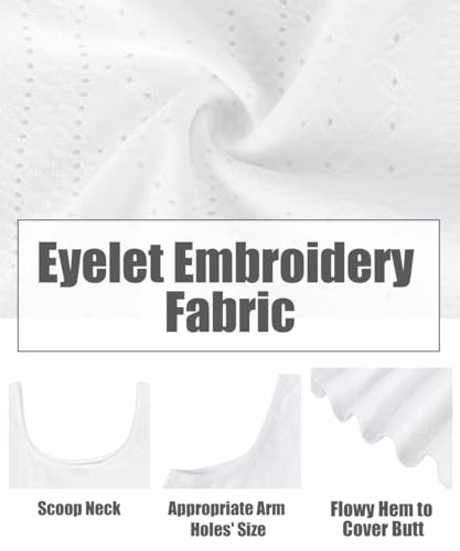 White Eyelet Embroidery Tank Tops for Women, 4XL
