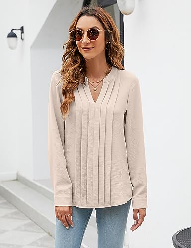 Blooming Jelly Women's V-Neck Flowy Pleated Blouse