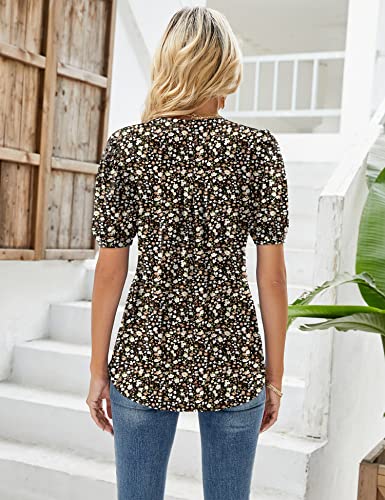 Floral V-Neck Puff Sleeve Summer Top (X-Large)