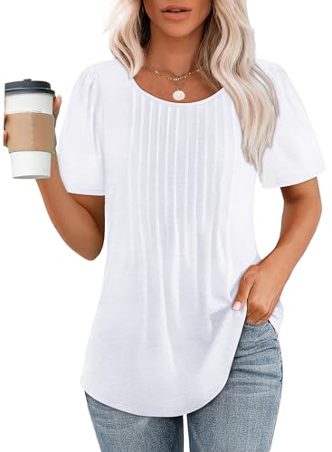 White Business Casual Plus Size Womens Short Sleeve Blouses