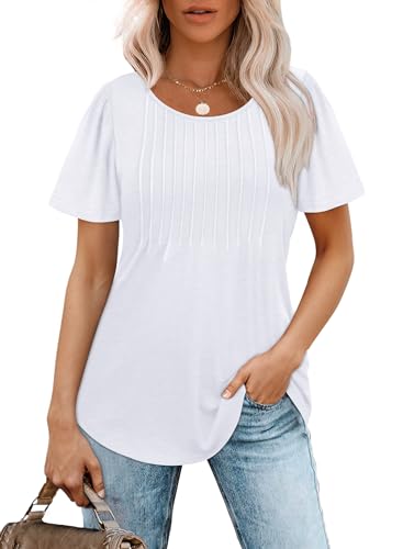 White Business Casual Plus Size Womens Short Sleeve Blouses