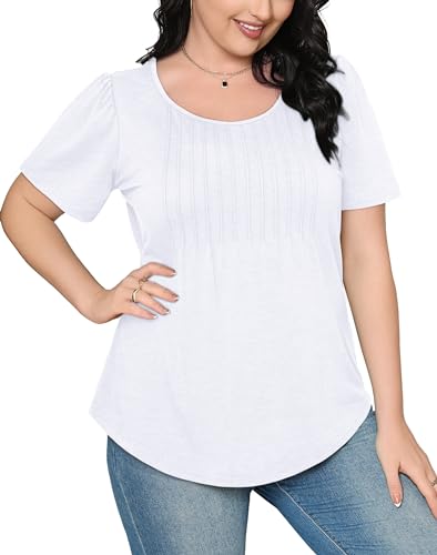 White Business Casual Plus Size Womens Short Sleeve Blouses