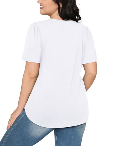White Business Casual Plus Size Womens Short Sleeve Blouses