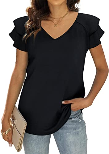 T&Twenties Ruffle V Neck Tunic Top - Black