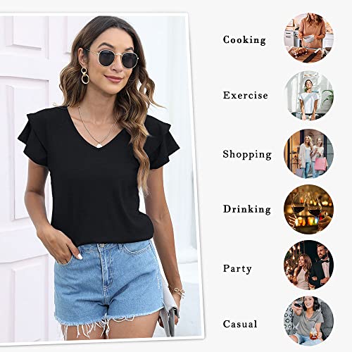 T&Twenties Ruffle V Neck Tunic Top - Black