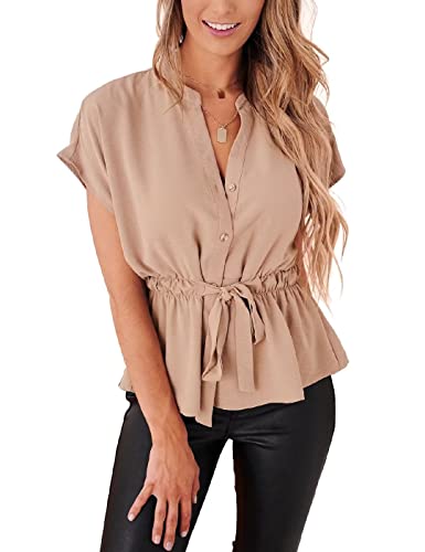 Apricot Chiffon Peplum Blouse for Women