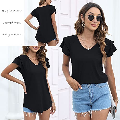 T&Twenties Ruffle V Neck Tunic Top - Black
