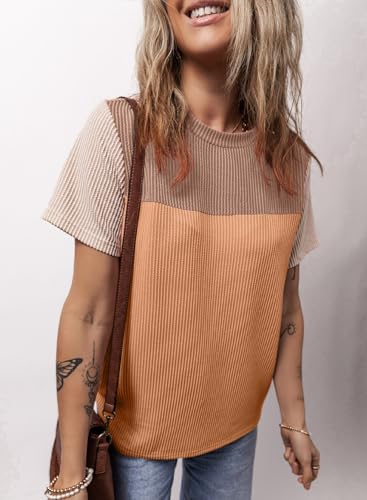 Dokotoo Color Block Crewneck Cute Blouse Resort Top