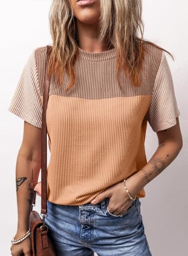 Dokotoo Color Block Crewneck Cute Blouse Resort Top
