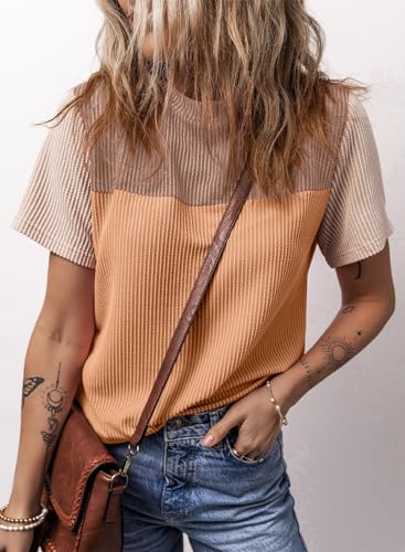 Dokotoo Color Block Crewneck Cute Blouse Resort Top