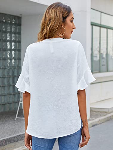 BMJL White Chiffon Ruffle Blouse V Neck Casual