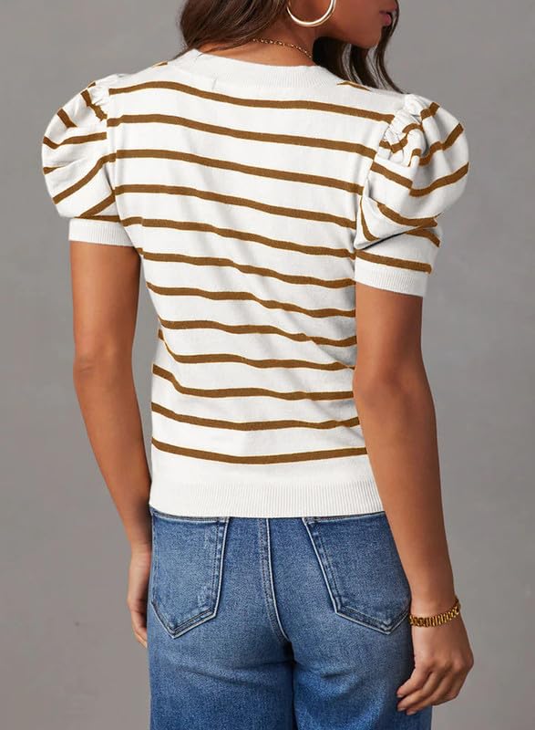 Dokotoo Women's Striped Color Block Cropped Blouse