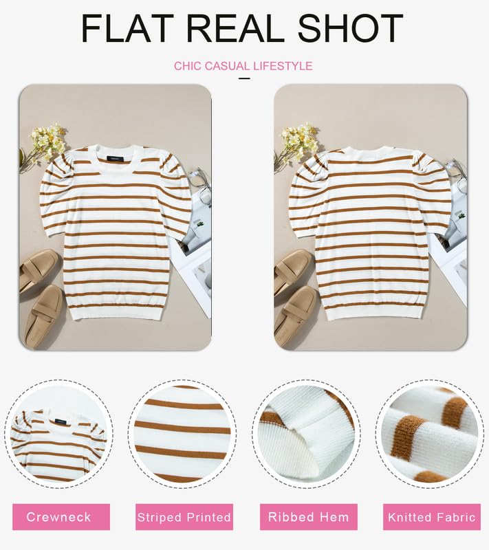 Dokotoo Women's Striped Color Block Cropped Blouse