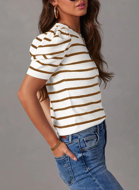 Dokotoo Women's Striped Color Block Cropped Blouse