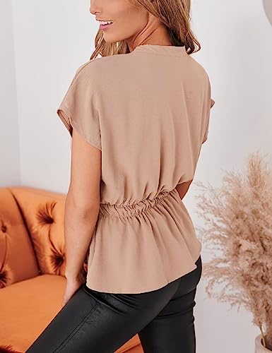 Apricot Chiffon Peplum Blouse for Women