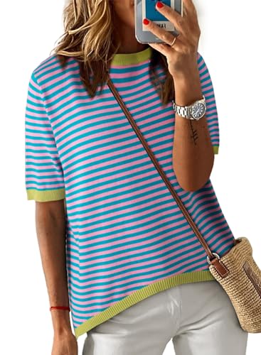 Dokotoo Striped Color Block Knit Top for Women