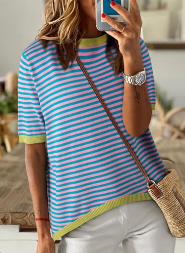 Dokotoo Striped Color Block Knit Top for Women