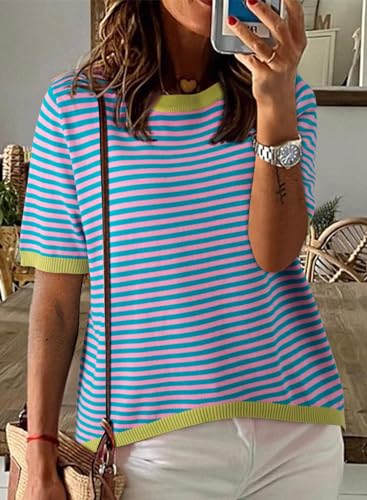 Dokotoo Striped Color Block Knit Top for Women
