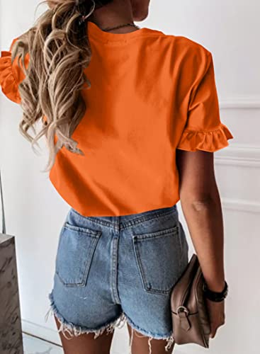 PRETTYGARDEN Women's Orange Ruffle T-Shirt for Summer