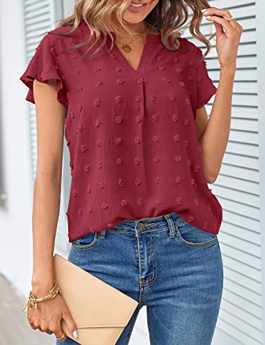 MEROKEETY Women Notched V Neck Blouse Summer Top
