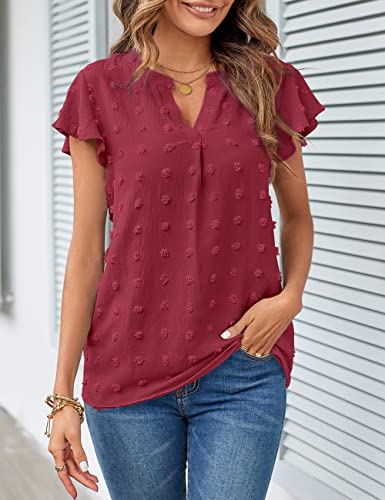 MEROKEETY Women Notched V Neck Blouse Summer Top