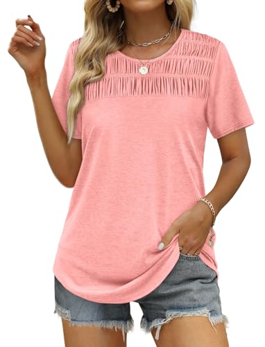 Oversized Coral Smocked Top for Women, XL