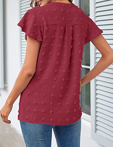 MEROKEETY Women Notched V Neck Blouse Summer Top