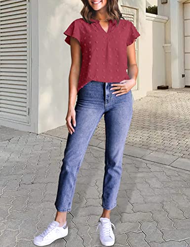 MEROKEETY Women Notched V Neck Blouse Summer Top