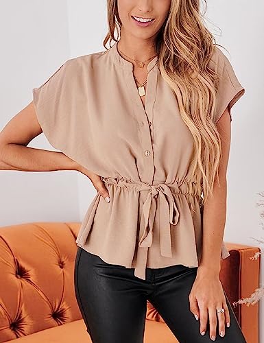 Apricot Chiffon Peplum Blouse for Women