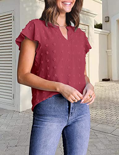 MEROKEETY Women Notched V Neck Blouse Summer Top