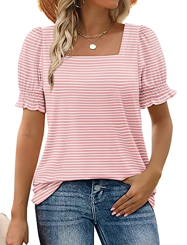 WIHOLL Square Neck Women's Fashion Short Sleeve Top