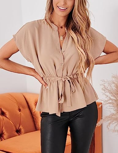 Apricot Chiffon Peplum Blouse for Women