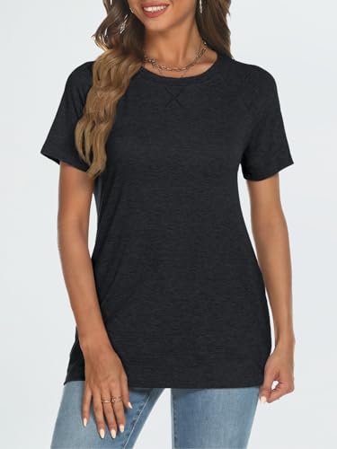 AUTOMET Womens Black Tunic Tee Dressy Casual Summer Tops