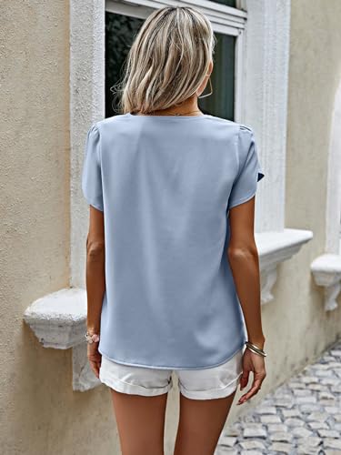 Light Blue Chiffon Blouse for Women - 2024 Summer