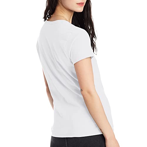 Hanes Women's Nano Premium Cotton V-Neck Tee, White