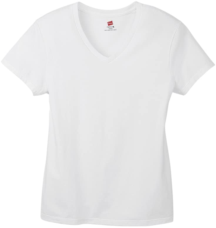 Hanes Women's Nano Premium Cotton V-Neck Tee, White