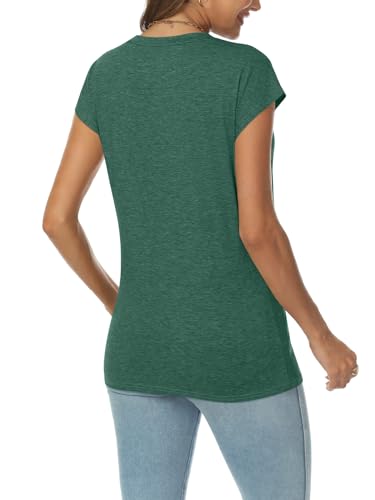 AUTOMET Womens Cap Sleeve Green Cotton Casual Tee