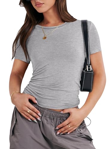 ANRABESS Women's Grey Short Sleeve Crop Tops Tee