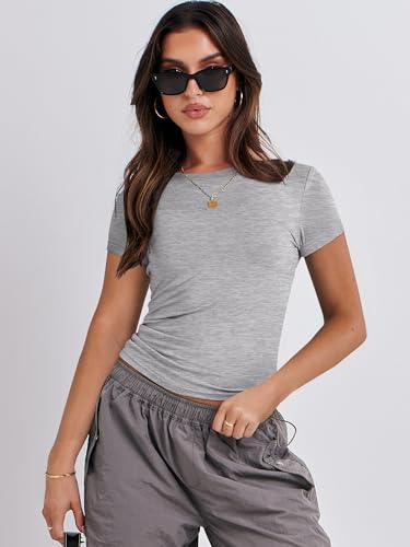ANRABESS Women's Grey Short Sleeve Crop Tops Tee