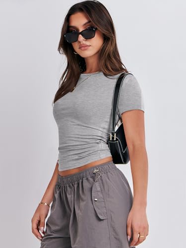 ANRABESS Women's Grey Short Sleeve Crop Tops Tee