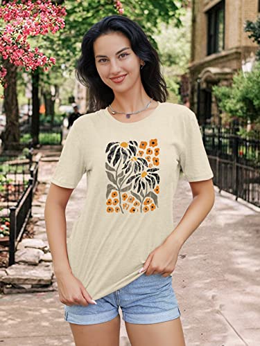 Sunflower Vintage Boho Graphic Tee for Women - Apricot