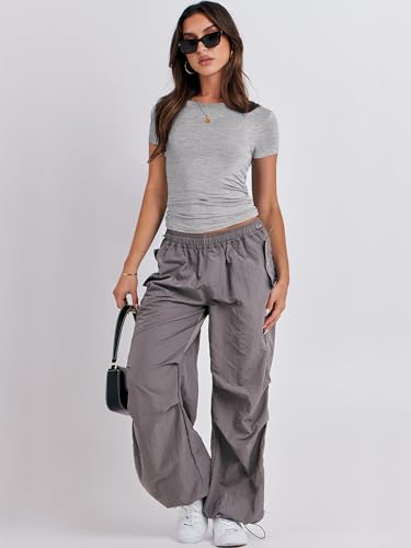 ANRABESS Women's Grey Short Sleeve Crop Tops Tee