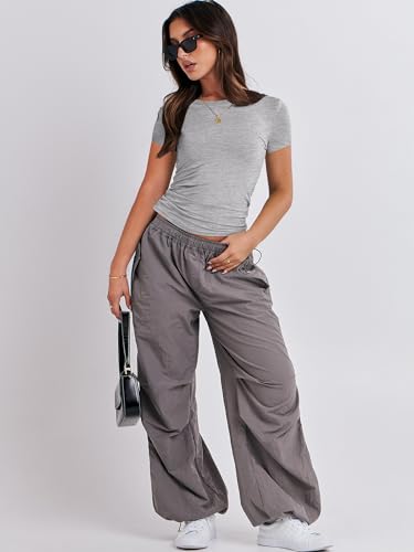 ANRABESS Women's Grey Short Sleeve Crop Tops Tee