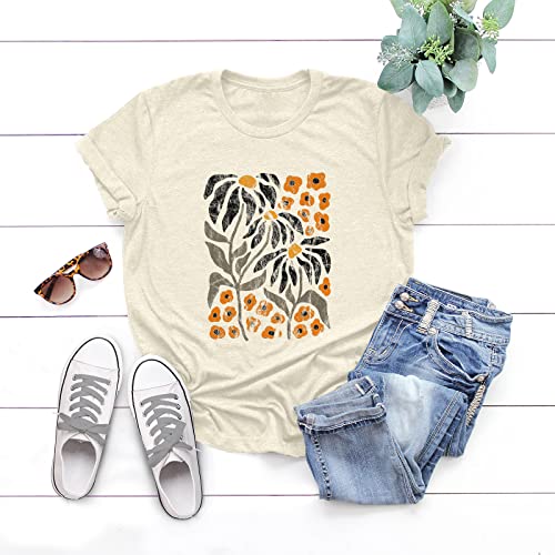 Sunflower Vintage Boho Graphic Tee for Women - Apricot
