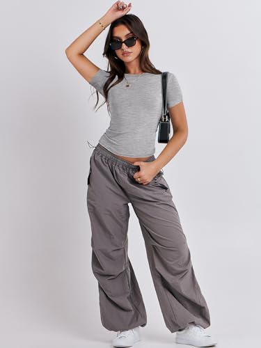 ANRABESS Women's Grey Short Sleeve Crop Tops Tee