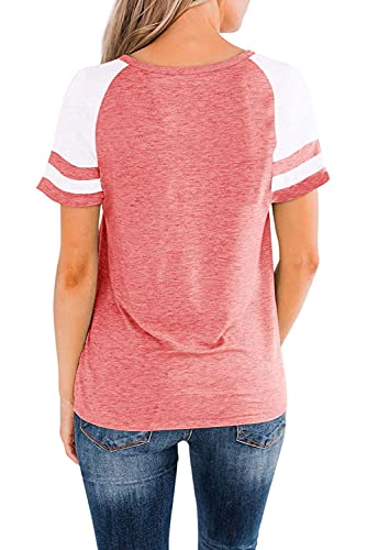 Heymiss Color Block Tee Shirt with Crewneck, Pink, XX-Large
