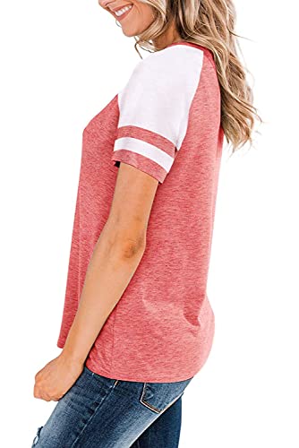 Heymiss Color Block Tee Shirt with Crewneck, Pink, XX-Large