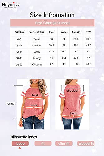 Heymiss Color Block Tee Shirt with Crewneck, Pink, XX-Large
