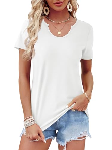 WIHOLL White Scoop Neck T-Shirt for Women Casual